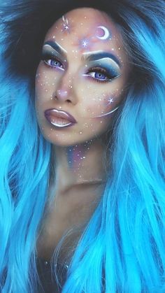 Galaxy Makeup Tutorial, Celestial Witch Makeup, Moon Fairy Costume, Astronaut Makeup, Space Makeup Alien, Galaxy Face Paint, Space Girl Makeup