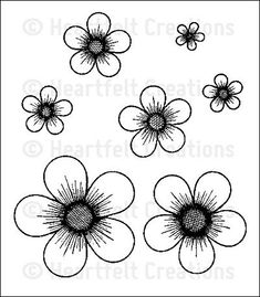 four flowers are shown in black and white, with one flower on the left side