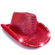 Red Sequin Light Up Led Flashing Cowboy Hat With Sequins White Leds, Cowgirl Red Party Hat, One Size Fits Most, Fun Red Wide Brim Hat, Red Fitted Hat For Rodeo, Fitted Red Hat For Rodeo, Fitted Red Rodeo Hat, Red Fitted Trendy Hat, Red Hat For Rodeo, One Size Fits Most, Trendy Fitted Red Hat, Red Rodeo Hat, One Size Fits Most