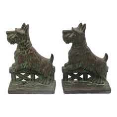 pair of bronze scottie dog bookends on cast iron bases, mid 20th century