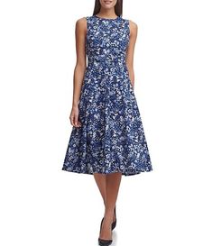 Women's Dresses & Gowns | Dillard's Cotton A-line Dress With Buttons, Fitted Button Dress For Garden Party, Elegant Cotton Fit And Flare Dresses, Elegant Sleeveless Floral Dress For Daywear, Knee-length Button Dress For Garden Party, Classic Fitted Dress With Floral Print, Garden Dress, Floral Fit, Dillard's