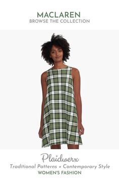 Classic a-line swing dress in the formal dress tartan of Clan MacLaren; from The MacLaren Collection at Plaidwerx. Irish Tartan, Tartan Dress, Travel Outfit, Dress Pattern, Plaid Pattern, Formal Dress, Swing Dress