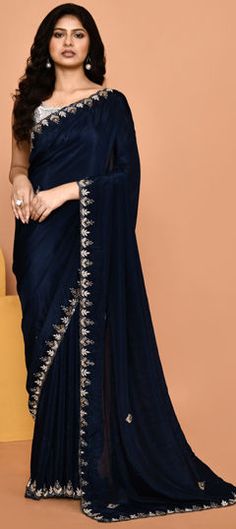 Blue color Saree in Silk fabric with Cut Dana, Stone, Zardozi work Blue Color Saree, Blouse Pictures, Zardozi Work, Engagement Reception, Reception Lehenga, Traditional Saree, Wedding Blue, Original Characters, Traditional Sarees