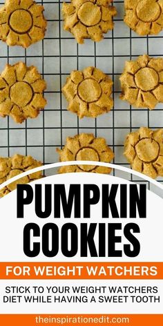 pumpkin cookies on a cooling rack with text overlay that reads pumpkin cookies for weight watchers stick to your weight watchers diet while having a sweet tooth