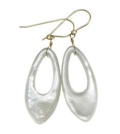 "White Mother of Pearl Earrings. Hand selected and matched drops. A great \"go to\" earring, very lightweight and can be worn with anything. High quality French ear wires either 14k solid gold or 14k gold filled or sterling silver is available - you choose. Shell size is 15x34mm, earrings hang 2 inches. The mannequin shows the relative size and how they will hang. Beautiful rainbow iridescence. Please check out my store for more gemstone earrings, bracelets and necklaces." Mother Of Pearl Earrings, Earrings White, Shell Earrings, Large Earrings, Fine Jewellery Earrings, Gemstone Earrings, Pearl White, Shop Earrings, Mother Of Pearl