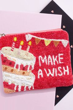 Store all of your wishes in this magical Make A Wish Beaded Bag! This adorably detailed bag is the perfect gift for a family member or best friend. With a 5.5" x 4.75" size and zipper closure, you'll keep your wishes safe and secure. Plus, the beads on the front give this bag a truly enchanting look! Valentine's Day Gift Beaded Bag, Beaded Pouch Coin Purse For Gift, Beaded Pouch Coin Purse Gift, Beaded Pouch Coin Purse As Gift, Beaded Pouch Bag, Gift For A Family, Embroidery Beading, Beaded Pouch, Beads Pattern