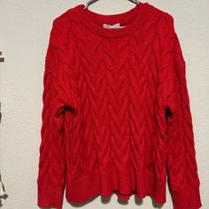 Philosophy Sweater Size Large - Red 52% Viscose 28% Polyester 20% Nylon Bright Pink Sweater, Houndstooth Sweater, Cream Colored Sweater, Oversized Sweater Women, Dolman Sleeve Sweater, Asymmetrical Sweater, Leopard Print Sweater, Crochet Clothing, Fall Clothes