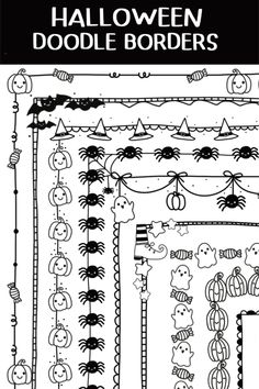 halloween doodle borders with black and white images