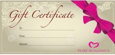 a gift certificate with pink ribbon and bow