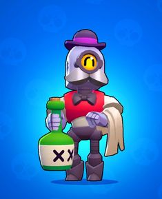 an image of a cartoon character holding a bottle and wearing a top hat with the word x on it