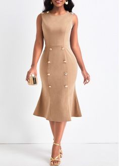 Color:Light Camel;Size:S;Size:M;Size:L;Size:XXL;Package Contents:1 X Dress;Occasion:Holiday; Formal Wear Women, Stylish Activewear, Sleeveless Bodycon Dress, Neck Bodycon Dress, Women Formals, Evening Gowns Formal, Midi Dress Sleeveless, Aesthetic Fashion, Stylish Dresses