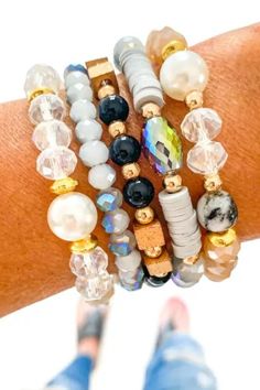 Neutral Bracelet Stack Set of 5 Bracelets | Bella Lucca Boutique Tyler Candle Company, Tyler Candles, Lovely Jewellery, Boutique Jewelry, Bracelet Stack, Stone Bracelet, Bracelet Set, Bracelet Making, Semiprecious Stones