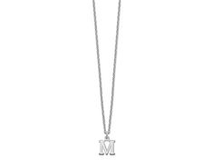 Rhodium over sterling silver cut-out letter "M" initial necklace with polished finish and lobster claw clasp. Chain measures approximately 18"L x 1/16"W, charm measures 7/16"L x 1/4"W. M Initial Necklace, M Initial, Cut Out Letters, M Necklace, Letter M, Birthday Wishlist, Initial Necklace, Lobster Claw, Initials