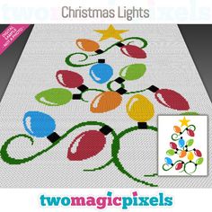 a cross stitch christmas tree with lights on it