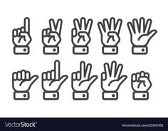 hand gestures line icon set on white background