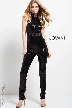 Black Sequin Jumpsuit, Plastic Dress, Sequin Jumpsuit, Jovani Dresses, Halter Jumpsuit, High Neck Sleeveless, Gowns Online, Sleeveless Rompers, Sequin Fabric