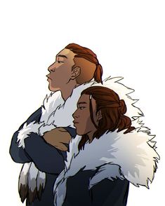 an image of two people with their arms around each other and one person wearing a fur coat