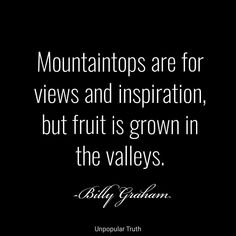 a black and white photo with the words mountains are for views and inspiration, but fruit is grown in the valleys