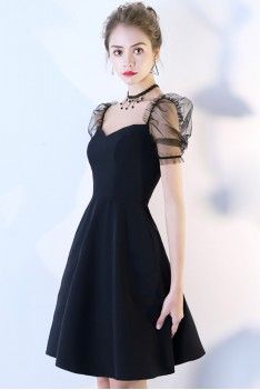 Black Bubble Sleeve Short Homecoming Dress with Sleeves - $69.3 #BLS86023 - SheProm.com Homecoming Dress With Sleeves, Prom Dresses Boho, Short Puff Sleeve, Short Homecoming Dress, Bubble Sleeve, Mini Dresses For Women, Lace Evening Dresses, Swimsuit Dress, Prom Dresses Long With Sleeves