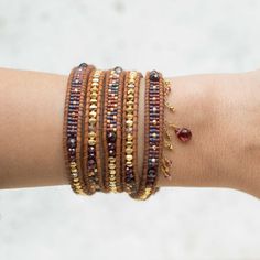 Chan Luu Garnet Delicate Charm Wrap Bracelet (Pre-Order) – Girl Intuitive Chan Luu Bracelet, Bead Woven Bracelet, Loom Jewelry, Bracelets Handmade Diy, Jewelry Design Inspiration, Bohemian Bracelets, Woven Bracelets, Chan Luu, Leather Wrap Bracelet