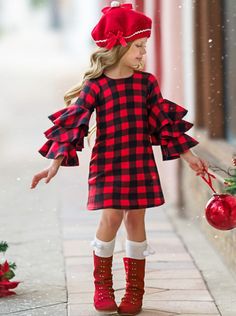 Prepare to OBSESS over our little girl's plaid Miya dress. With chic, tiered ruffle sleeves, your fashionista won't want to take it off. Just the thing for family dinners or special occasions! Shop Mia Belle Girls boutique for more winter dressy outfits for little girls. Winter Dressy Outfits, Tiered Sleeve, Matching Costumes, Diy Wedding Dress, Girlie Girl, Girls Christmas Outfits, Winter Plaid, Zipper Dress, Winter Party