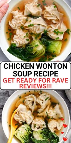 chicken wonton soup recipe with broccoli in a bowl