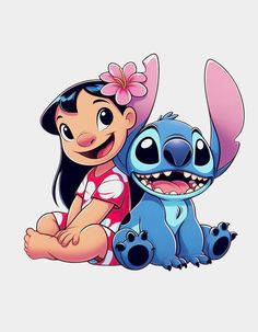 the cartoon character lil and stitch is sitting next to each other