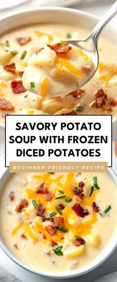 Image for Savory Potato Soup with Frozen Diced Potatoes Easy Potato Soup With Real Potatoes, Crockpot Frozen Potatoes Soup, Potato Soup Diced Hashbrowns, Canned Potatoes Soup Recipes, Crock Pot Potato Soup With Frozen Potatoes, Crockpot Frozen Potato Soup, Leftover Salt Potato Recipes, Cream Of Potato Soup With Ham, Baked Potato Soup With Frozen Potatoes