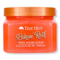 Bikini Reef Shea Sugar Body Scrub - XCLSV TR HT SH SGR SCRB BKN RF 18OZBenefitsScent: inspired by a relaxing beach vacation with key notes of fresh orange blossom, coconut water, and soothing sandalwoodExfoliating body scrub removes dull, dry skin to reveal glowing, soft, smooth skinDeeply nourish and balance skins hydration to help restore skin's natural glowParaben free, sulfate free, alcohol free, no formaldehyde donors, has a no-slip formula and long-lasting fragranceTree Hut Shea Sugar Scru Shea Sugar Scrub, Relaxing Beach, Exfoliating Body Scrub, Sugar Body Scrub, Natural Exfoliant, Sugar Body, Macadamia Oil, Exfoliating Scrub, Evening Primrose Oil