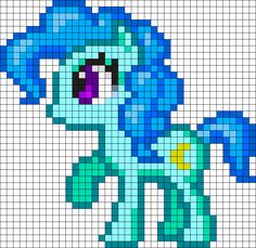 a cross stitch pony with blue hair