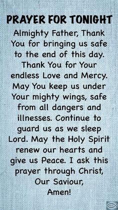 prayer for tonight on denim background with words written in black and white, including an image of