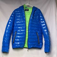 New Without Tags Noize Down Jacket! Stunning Shiny Blue Exterior Color With Neon Green Interior. Fits Like A Mens Small Or Womens Medium Blue Winter Outerwear With Zipper Closure, Winter Outerwear With Zipper Closure In Blue, Blue Nylon Winter Outerwear, Blue Nylon Outerwear For Fall, Blue Winter Puffer Jacket With Zipper Closure, Blue Puffer Jacket With Zipper For Winter, Blue Puffer Jacket With Zipper Closure For Winter, Blue Nylon Puffer Jacket, Blue Nylon Puffer Jacket For Cold Weather