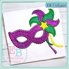 New Mardi Gras Mask Applique Mardi Gras Party Decorations, Coloring Mask, Mardi Gras Crafts, Embroidery Boutique, Mardi Gras Beads, Mardi Gras Party, Mardi Gras Mask, Valentines Design, Birthday Outfits