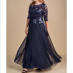 New With Tags, Lace & Chiffon, Size 14 Blue Chiffon Evening Dress For Mother Of The Bride, Blue Chiffon Dress With Sheer Bodice, Elegant Blue Chiffon Prom Dress, Blue Chiffon Evening Gown, Blue Floor-length Chiffon Dress For Formal Occasions, Blue Fitted Chiffon Dress For Formal Occasions, Blue Chiffon Formal Gown, Blue Chiffon Gala Gown, Fitted Blue Chiffon Evening Dress