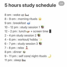 the five hours study schedule is shown in this screenshote, which shows students how to