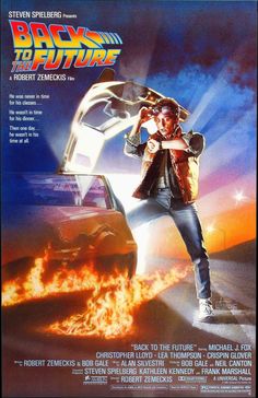 the back to the future movie poster with an image of a man standing in front of a