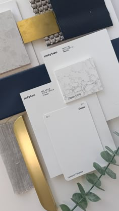 navy & gold classic flat lay Interior Design Mood Board Navy Blue, Navy And Gold Home Decor, Colour Palette With Navy Blue, Luxury Nautical Interior, Navy Blue Mood Board Aesthetic, Navy And White Bathroom Ideas, Nautical Office Design, Blue And Gold Interior Design, Luxury Material Board