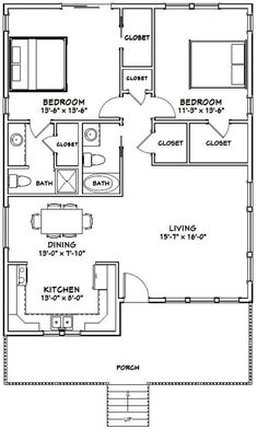 the floor plan for a two bedroom, one bathroom apartment with an attached living area