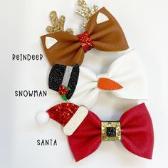 These 4” faux leather hair bows are the perfect accessory. Each bow is made from high quality printed faux leather material and attached to an alligator clip to stay secure in hair all day long. This is for one single bow, for a pigtail set you will need to buy two. Faux Leather Crafts Cricut, Diy Christmas Hair Accessories, Christmas Hair Bows Diy, Faux Leather Hair Bows, Diy Leather Bows, Leather Hair Bows, Faux Leather Bows, Bow Inspiration, Diy Updo