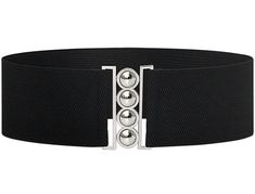 "BLACK ELASTIC CINCH BELT: * 3\" (7.5cm) wide * Silver-tone clasp buckle * One size - Fits waist 26\" - 34\" (Small, Medium, Large) This 3\" belt is perfect for creating an hour-glass figure and pairs beautifully with my poodle skirt outfits." Modern Black Belt Buckles For Evening, Chic Black Belt Buckles For Evening, Adjustable Black Evening Belt, Chic Black Belt Buckles For Party, Elegant Black Belt Buckles For Party, Poodle Skirt Outfit, Cinch Belt, Poodle Skirt, Hour Glass