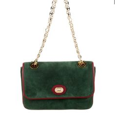 Gucci Leather And Suede Green With Red Trim Shoulder Bag. Brand New, Never Used. Dustbag, Controllato Cards Included. Chic Green Gucci Shoulder Bag, Gucci Green Shoulder Bag For Evening, Green Gucci Shoulder Bag For Evening, Elegant Green Gucci Shoulder Bag, Formal Green Gucci Shoulder Bag, Bags Gucci, Gucci Leather, Bag Brand, Gucci Bags