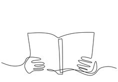 one line drawing of hands holding an open book