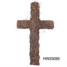 a cross made out of straw on top of a white background with the words hw23095