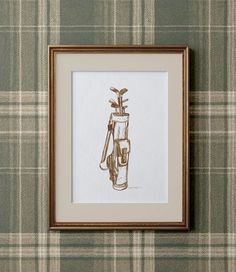 a drawing of a vase with flowers in it on a plaid wallpapered background