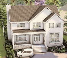 an artist's rendering of a house with a car parked in front of it