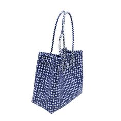 The Mini Ella is a plastic summer handbag, handwoven with 100% recycled plastic. Perfect for the pool, beach or out around town. It is eco friendly and handwoven and oh so cute with your spring and summer clothes. Product Overview: Materials: Recycled plastic Size: 8.5” H (13.5" with Handle) x 9” W Blue Plastic Beach Bag, Blue Plastic Beach Bags, Blue Handwoven Straw Bag For Beach Season, Handwoven Blue Straw Bag For The Beach, Summer Travel Beach Bag Made Of Plastic, Blue Recyclable Beach Bag For Summer, Blue Plastic Summer Bag, Blue Plastic Summer Bags, Blue Plastic Bag For Summer