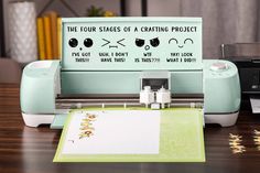 the four stages of a crafting project on a table next to a cricut machine