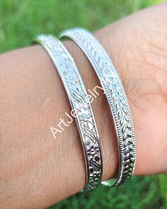 Set of 2 Bangle, 925 Silver Bangle, Handmade Bangle, Flower Designer Bangles, promise Bangle, Sterling Bangle, Wide Bangle Woman For Bangle  Bracelet Size Inches Circumference/Diameter 6" / Kids Size 6.5" / Kids Size 7 / 2.23 7.5 / 2.39 8 / 2.55 8.5 / 2.71 9 / 2.87 9.5 / 3 10 / XXL Size Elegant, , minimal and shiny ! A lovely basic to have in your wardrobe and wear anytime  O T H E R ∙ I N F O R M A T I O N * All items are nicely packaged ready to gift in elegant jewelry boxes. Please store your Luxury Traditional Sterling Silver Bangle Bracelet, Sterling Silver Bangle Bracelets Traditional, Designer Bangles, The Bangles, Bracelets Design, Handmade Bangles, Bangle Designs, Silver Bangle, Silver Bangles