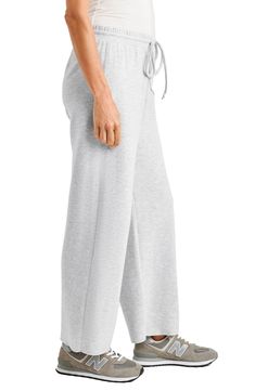 It's all about relaxed weekend vibes with these wide-leg sweatpants in a breezy cropped length. 25" inseam; 22" leg opening; 10 1/2" front rise; 14" back rise Elastic/drawstring waist 65% polyester, 31% viscose, 4% elastane Machine wash, tumble dry Imported Casual Long Pants Activewear For Relaxation, Casual Activewear Long Pants For Relaxation, Casual Wide Leg Activewear For Relaxation, Comfortable Wide Leg Loungewear, Comfortable Wide Leg Cotton Sweats, Comfortable Wide Leg Activewear For Loungewear, Wide Leg Relaxed Fit Activewear For Casual Use, Comfortable Wide-leg Yoga Pants For Lounging, Comfortable Wide Leg Yoga Pants For Loungewear