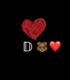 two hearts and a teddy bear with the word dad written in it on a black background